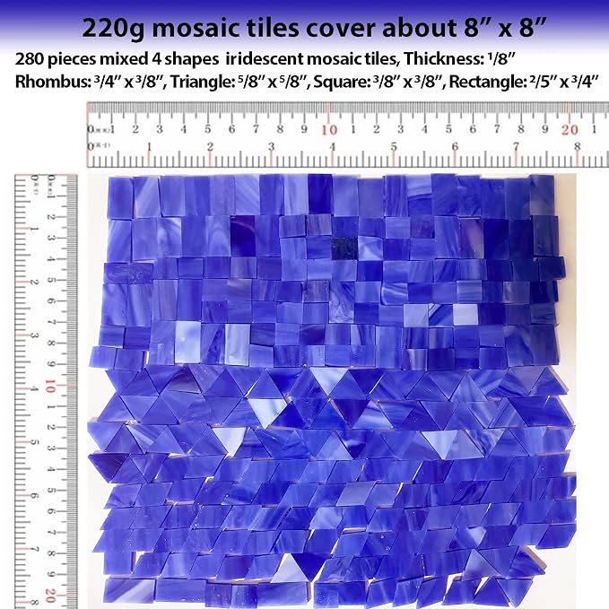 Magic Iridescent Blue Stained Glass Mosaic Tiles, 280 Pieces Mixed 4 Shapes - Image 6