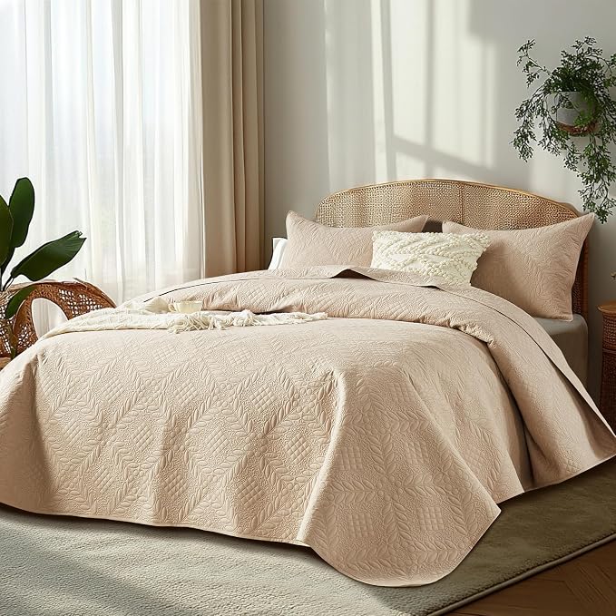FLYMME Twin Quilt Bedding Set, Vintage Olive Leaf Design Bedspread Bed Coverlet - Image 2