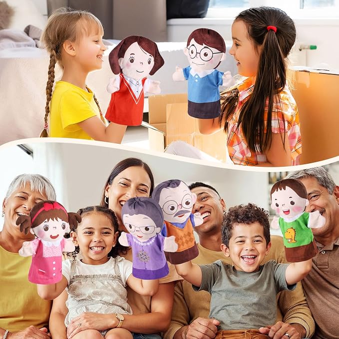 6 Pcs Family Hand Puppets 10 Inch Grandparents, Mom & Dad, Brother & Sister - Image 7