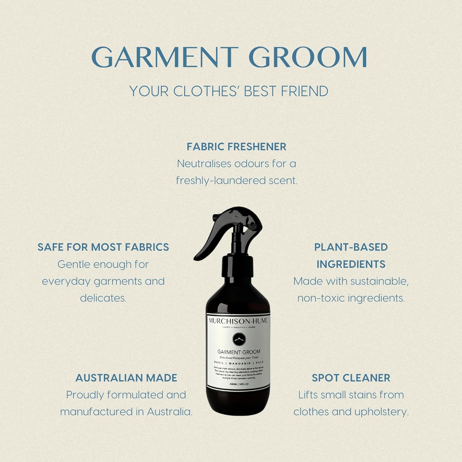 Murchison-Hume Garment Groom Fabric Freshener, Air Freshener, Odor Fighter, Laundry Treatment and Stain Remover, Rosewood Leaf & Lavender