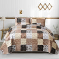Mybedsoul Brown Patchwork Quilt Set California King Size, 3 Pieces Khaki Floral by Mybedsoul