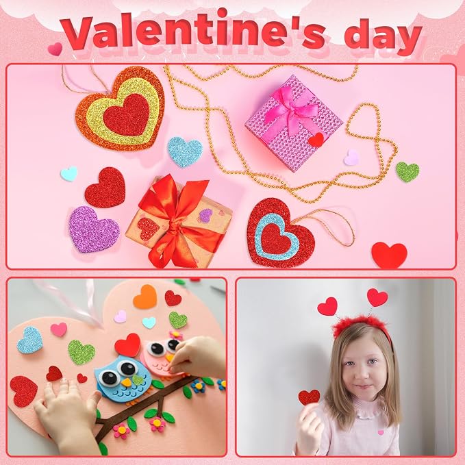 600Pcs Glitter Foam Heart Stickers Valentines Day Love Sticker | 3 Sizes - Image 7