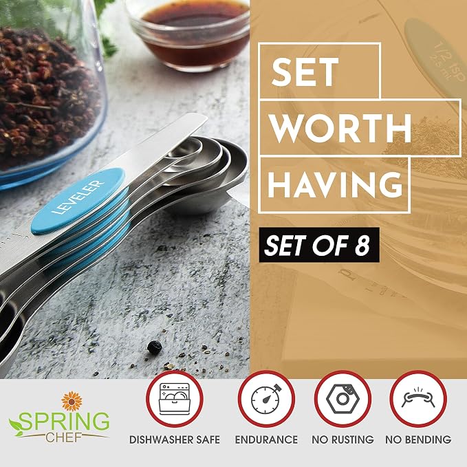 Spring Chef Stainless Steel Magnetic Measuring Spoons Set of 8 - Image 2