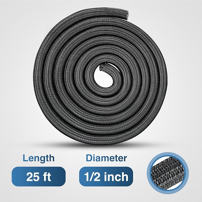 Nilight Cable Sleeve, 25ft-1/2inch Cord Management Sleeves, Braided Sleeving - Image 2