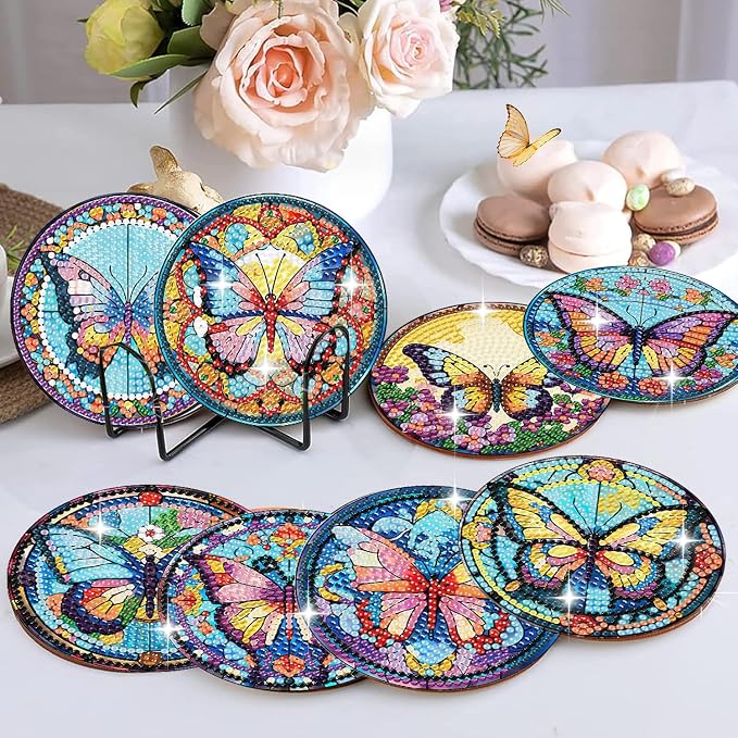 8 Pack Diamond Art Coasters, Butterfly Diamond Painting Coasters Kits | - Image 6