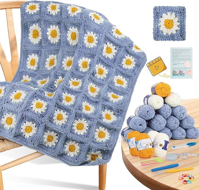 Coopay Crochet Kit Beginners for Blanket, Granny Squares Crochet Blanket Kit w by Coopay