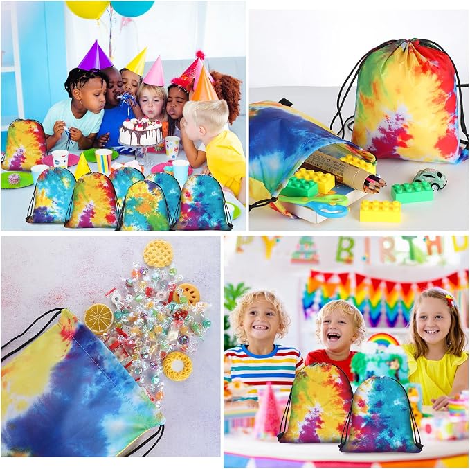 Shappy 24 Pcs Tie Dye Drawstring Backpack, Goodie Treat Bags, Colorful Sport - Image 7