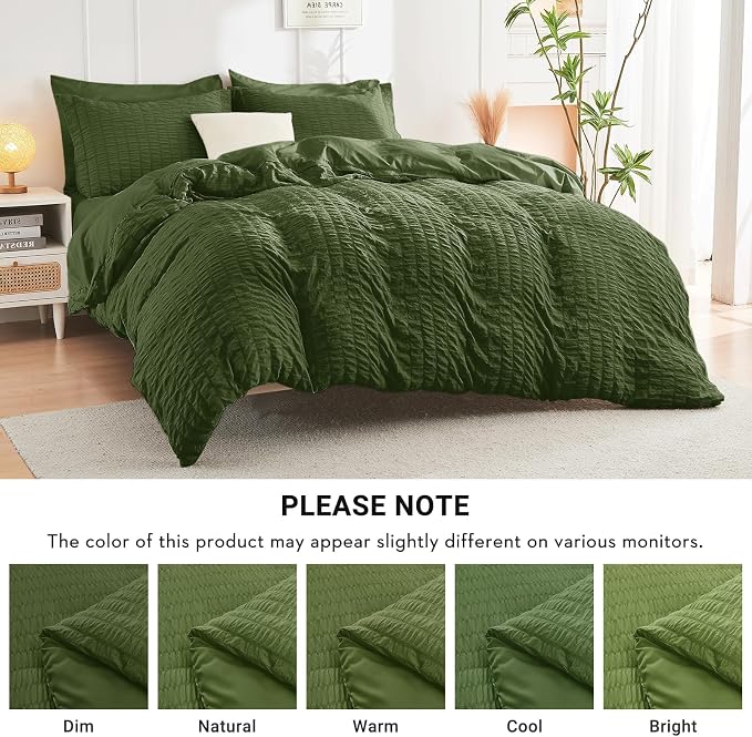 HYMOKEGE Olive Green King Size Comforter Set Seersucker 7 Pieces, All Season - Image 6