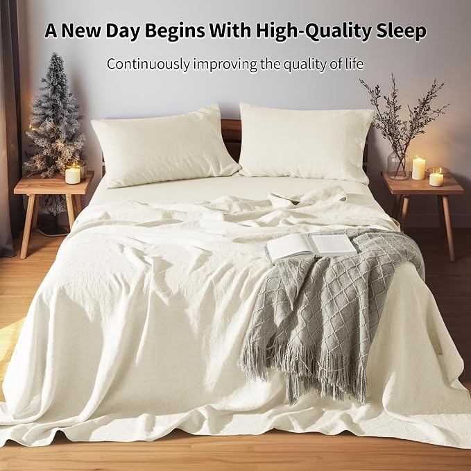 LBRO2M 100% Pure Linen Sheet Set Deep Pocket Up to 16" Bed Sheets Sets - Image 4
