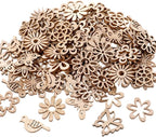 100 PCS Unfinished Wood Crafts Wood Slice Leaf Bird Flowers Butterfly Pattern by Unknown