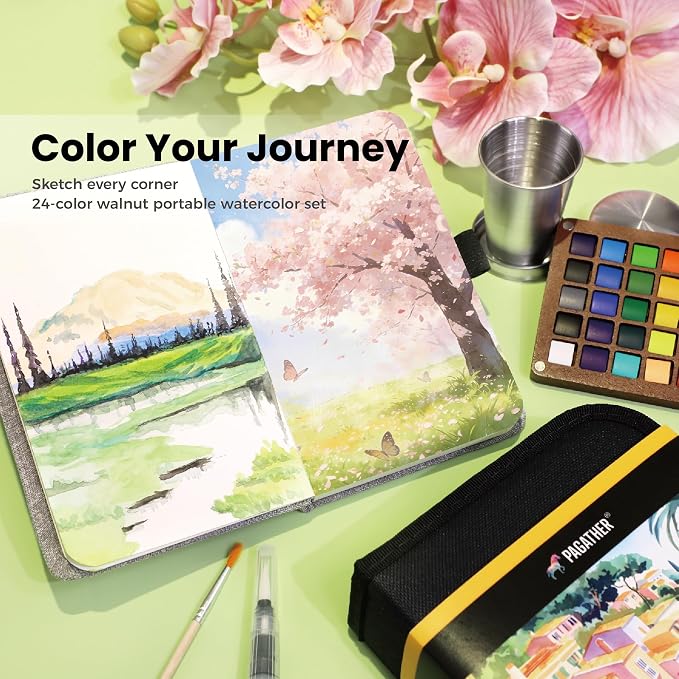 Pagather 24 Colors Mini Watercolor Travel Set, Portable Watercolor Kit - Image 4