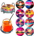 Clendo 8Pcs Diamond Painting Coasters Kits, DIY Landscape Diamond Art Coaster by Clendo