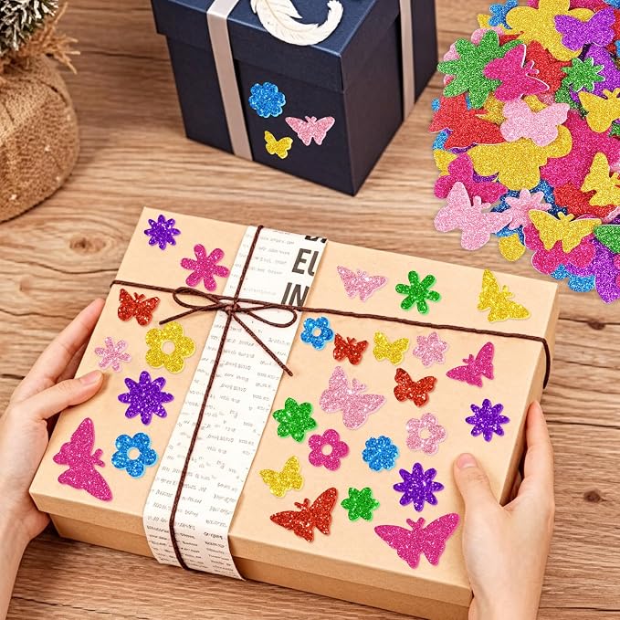 448 Pcs Glitter Foam Stickers, Butterfly & Flower Shapes Stickers, 7 Sheets - Image 6