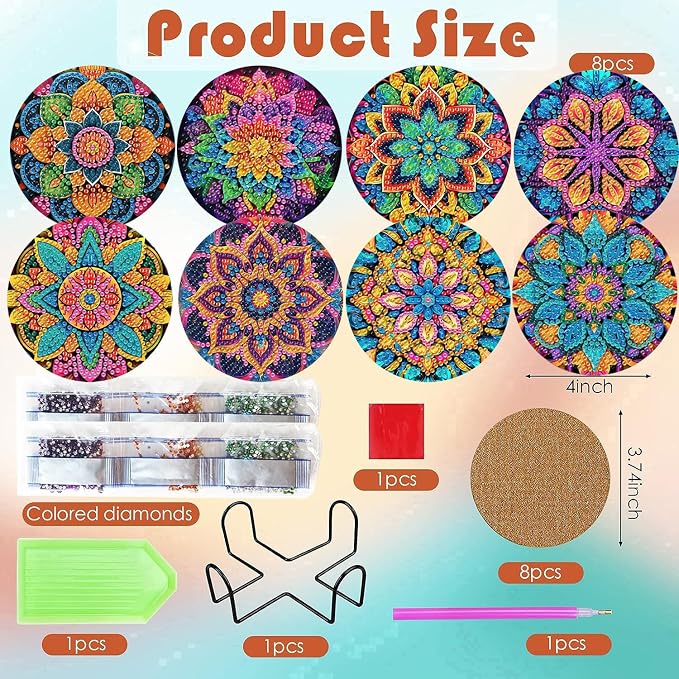 ijbnhd 8 Pcs Mandala Diamond Art Coasters Kits - Image 3