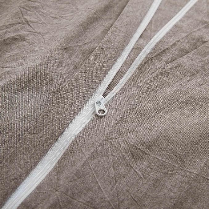 LOVQUE 100% Cotton Duvet Cover Set Twin Size, Mauve Brown Linen-Like Natural - Image 4