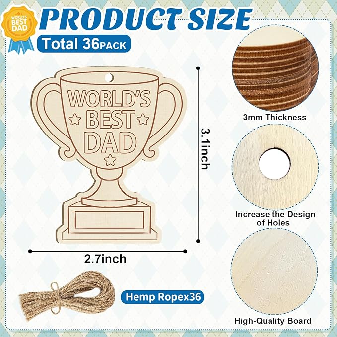 36PCS Wooden Father's Day Crafts - Image 2