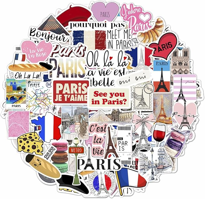 BulbaCraft 100Pcs Paris Sticker, French Stickers, Eiffel Tower Laptop Decals by BulbaCraft