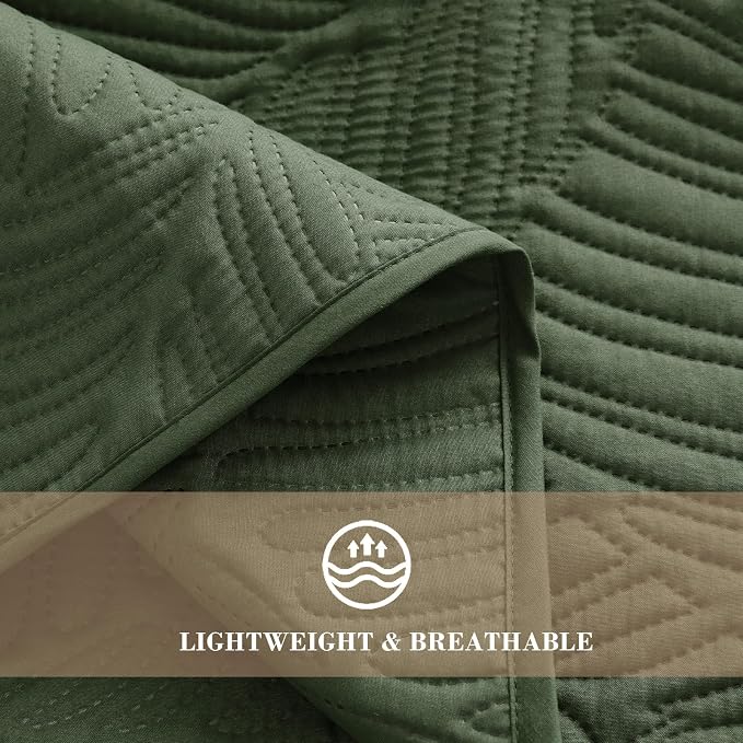 Exclusivo Mezcla King Size Quilt Bedding Set, Lightweight Olive Green Quilts - Image 4