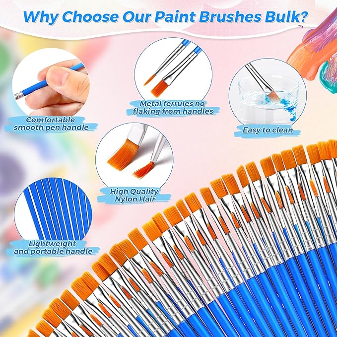 162 Pcs Paint Brushes Bulk, Round Flat Tip Acrylic Paint Brushes Set - Image 3