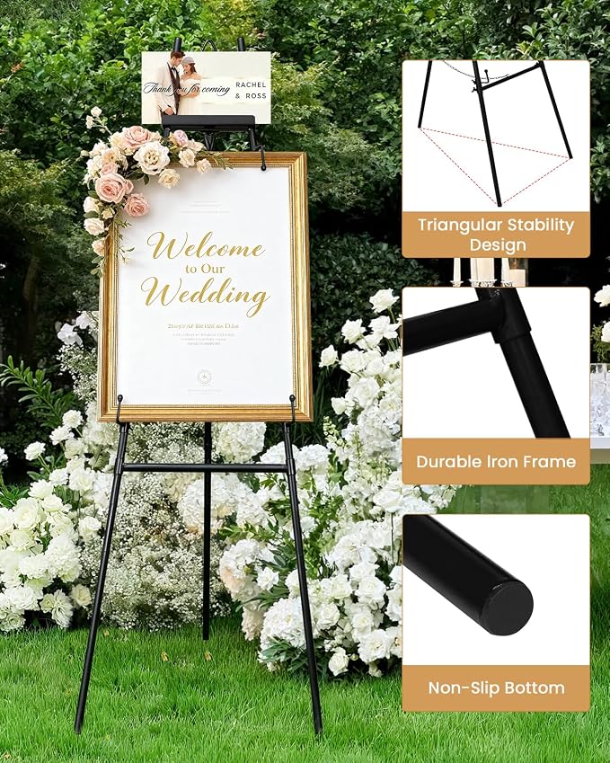 53.9" Black Easel Stand for Sign, Heavy Duty Metal Display Easel - Image 5