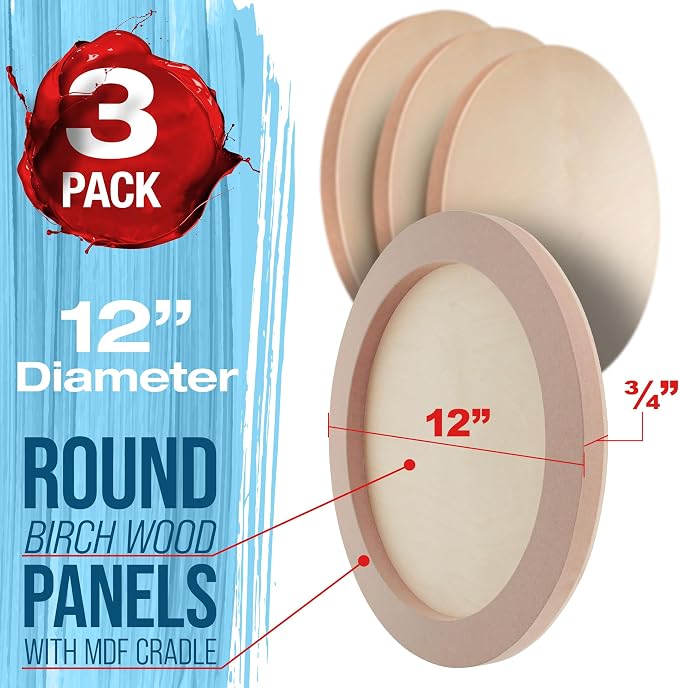 U.S. Art Supply 12" Unfinished Round Birch Wood Panels - Image 2