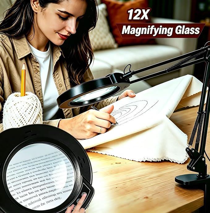 12X Magnifying Glass with Light and Clamp, 84 LEDs Real Glass Lens Magnifying - Image 4
