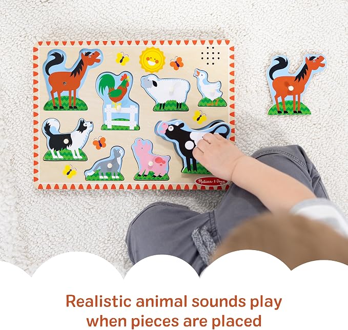 Melissa & Doug Farm Animals Sound Puzzle – 8-Piece Wooden Peg Puzzle - Image 3