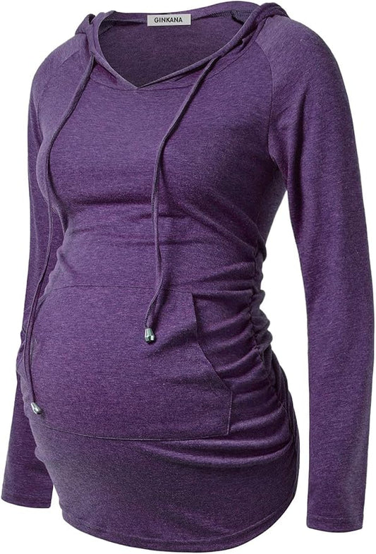 GINKANA Maternity Hoodie Long Sleeves Shirts Casual Maternity Top Pregnancy Sweatshirt Casual Clothes