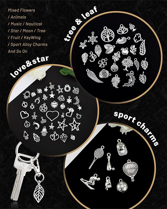 JIALEEY 300 PCS Wholesale Bulk Lots Jewelry Making Charms Mixed Smooth Tibetan - Image 4