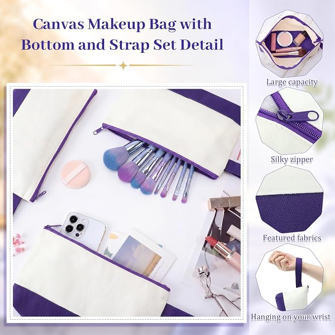 Silkfly 15 Pcs Cotton Canvas Makeup Bags Cosmetic Zipper Bags 10.2 x 5.5 x 2'' - Image 3