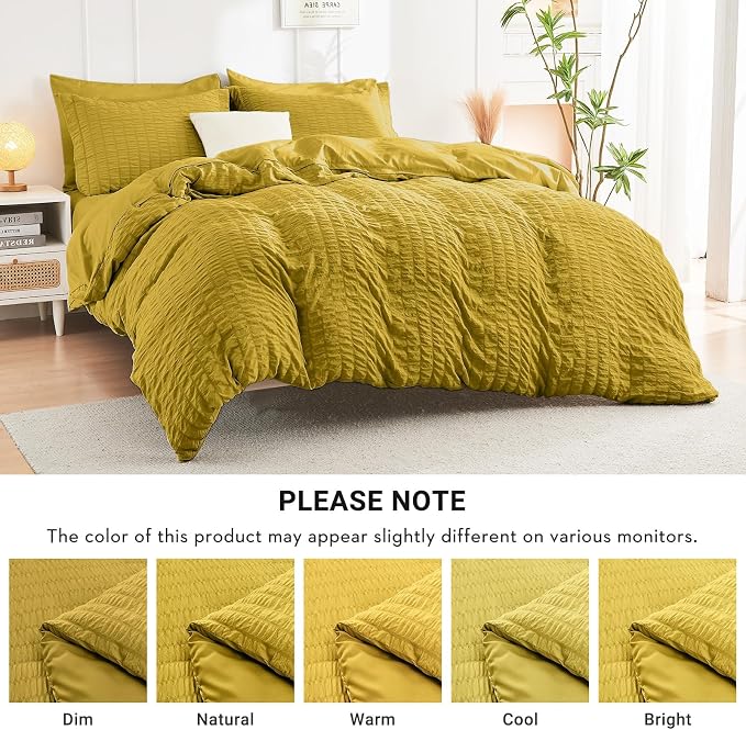 HYMOKEGE Mustard Yellow California King Comforter Set Seersucker 7 Pieces - Image 5