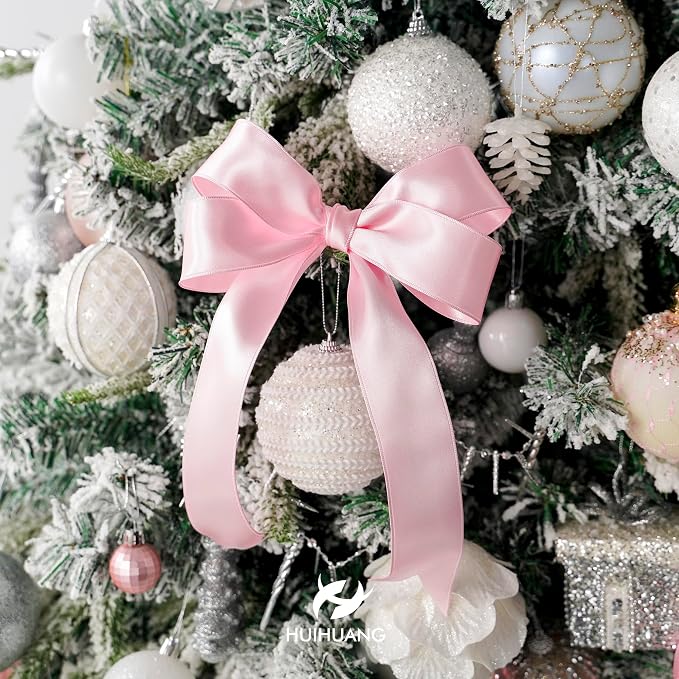 HUIHUANG Pink Satin Wired Ribbon 1-1/2 inch Light Pink Wire Ribbon - Image 6