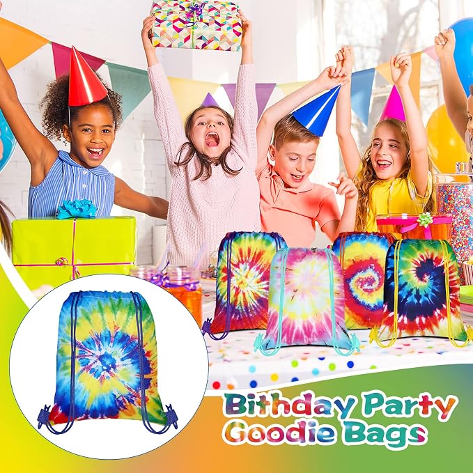 Sweetude 16 Pcs Tye Dye Party Favor Bags Tie Dyed Drawstring Backpack Gift Bag - Image 6