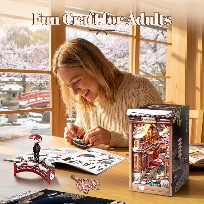Fsolis Book Nook Kit for Adults – Japanese DIY 3D Wooden Puzzles | Japan Winter - Image 5