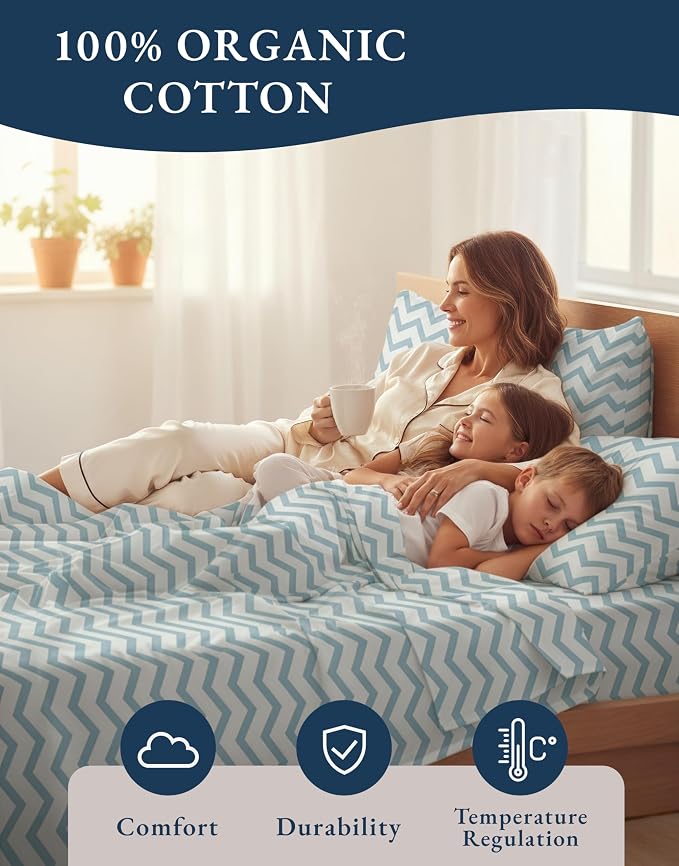 LANE LINEN 100% Organic Cotton Full Size Sheet & Pillowcase Sets, Fully - Image 6