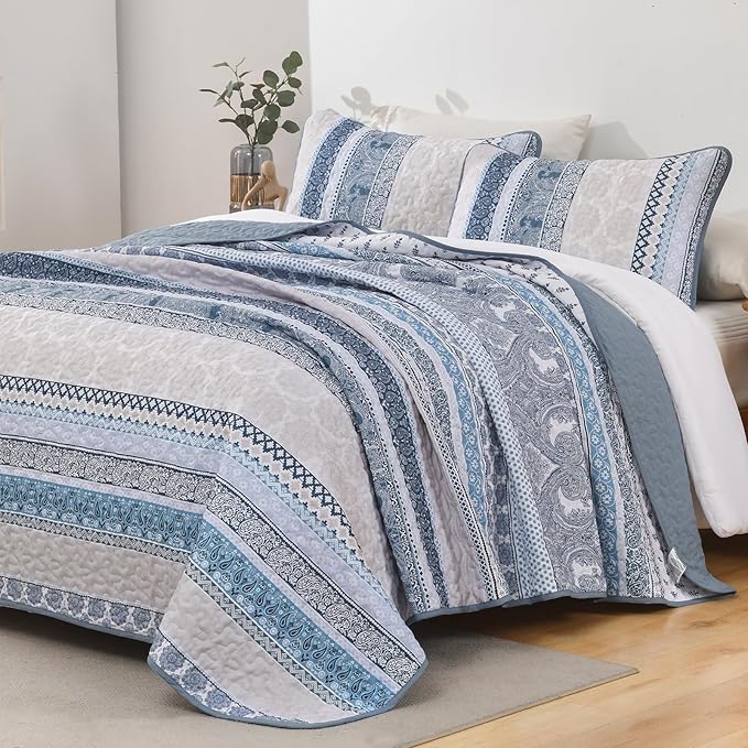 WONGS BEDDING Boho Quilt Set Twin Size, Lightweight Bedspread Coverlet Bedding - Image 2