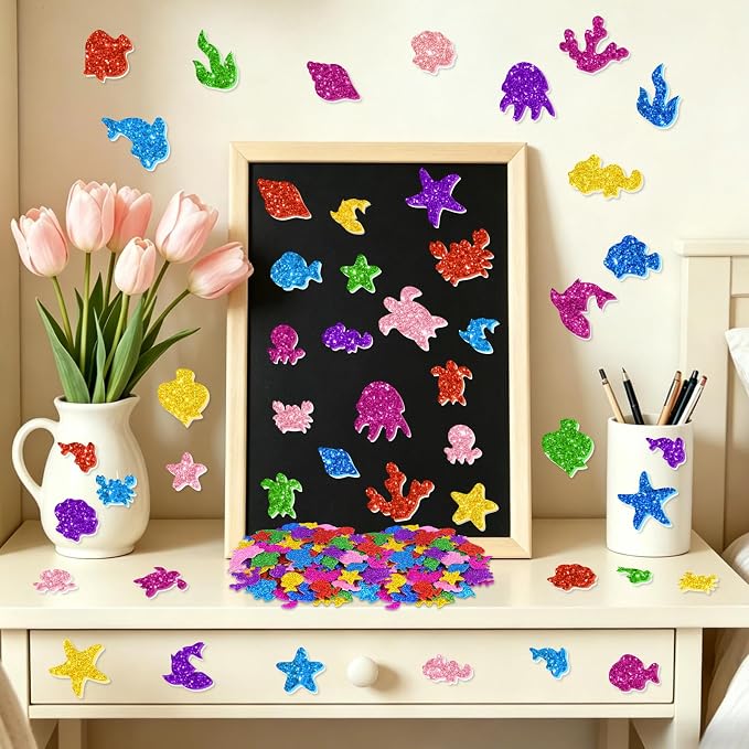 744PCS Glitter Foam Stickers, Colorful Sea Animal Stickers, Self-Adhesive Foam - Image 5