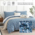 LEMIROE Blue Floral Cotton Comforter King Size - Image 2