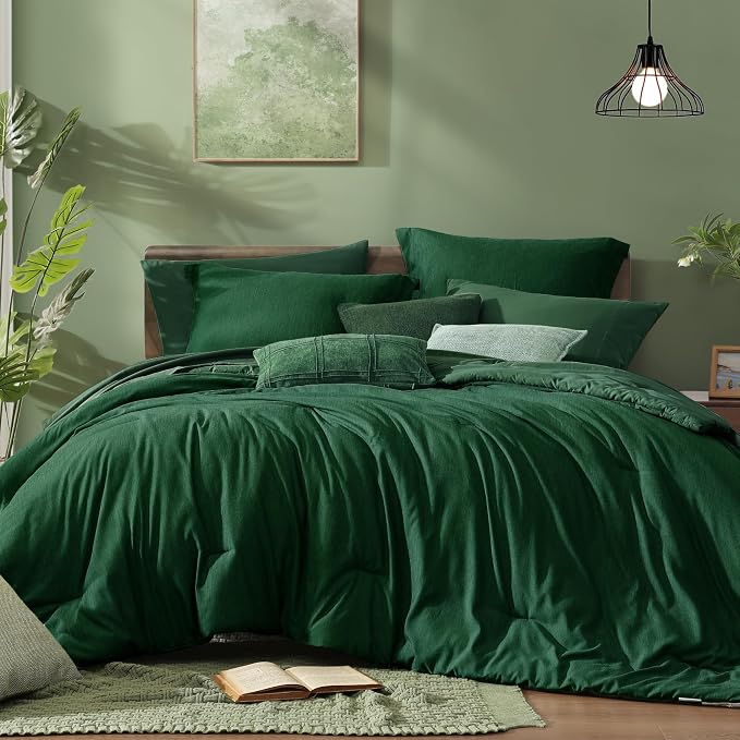 Monbix King Size Comforter Set, Emerald Green King Bedding Set Reversible by Monbix