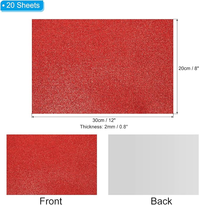 PATIKIL Red Shiny EVA Glitter Foam Sheet 11 x 8 Inch 2mm Thick - Image 2