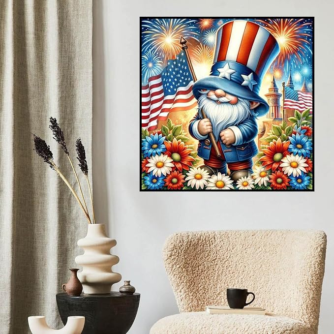 Gnome Diamond Art Kits for Adults, Full Drill Patriotic Diamond Painting Kits - Image 2