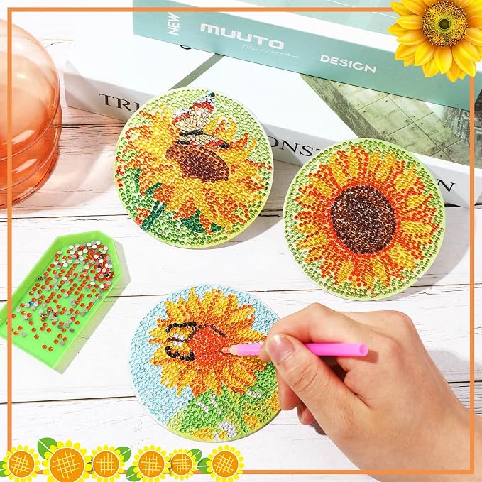 UPINS 8Pcs Sunflower Diamond Art Painting Coasters - Image 5