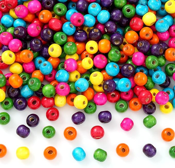 400Pcs Colourful Wooden Beads Round Painted Wooden Bead Bulk Spacer Bead Large - Image 4