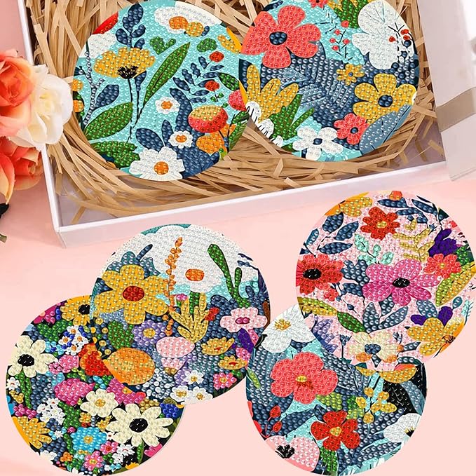 8 Pack Diamond Art Coasters, Wildflowers Diamond Painting Coasters Kits | - Image 7