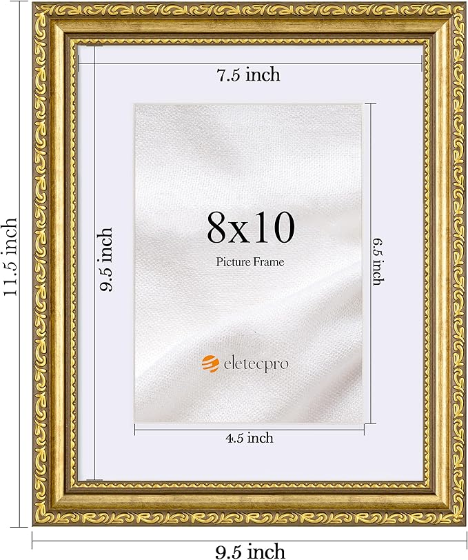 eletecpro 8x10 Vintage Picture Frame, Glass Cover, Horizontal or Vertical - Image 3
