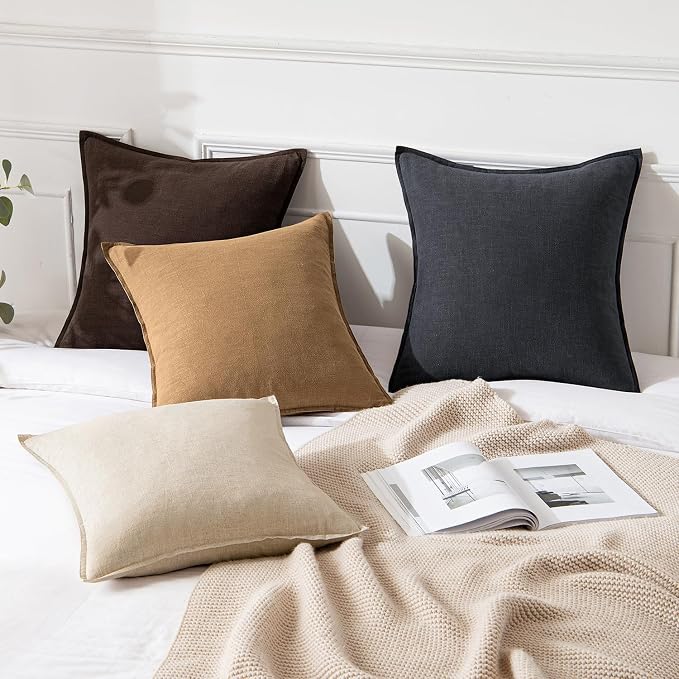 MIULEE Decorative Linen Pillow Covers 20x20 Inch Brown ​Boho Farmhouse​ - Image 4