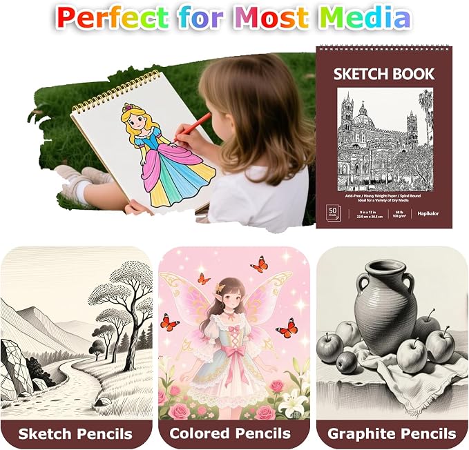9" x 12" Sketch Book, Acid Free Artist Drawing Book Paper, Art Supplies - Image 5