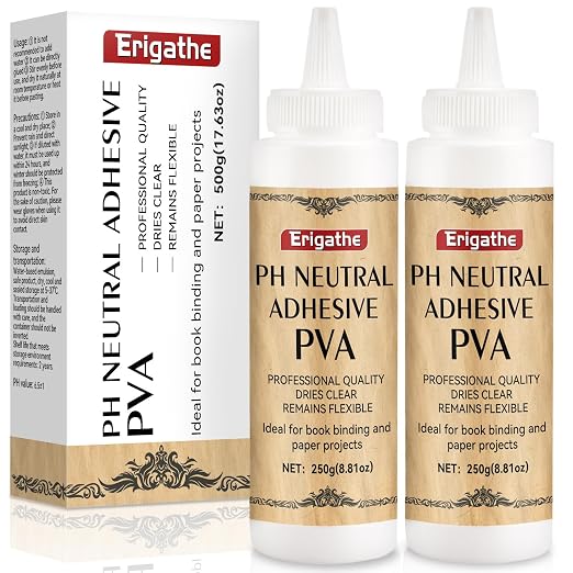 250g Book Glue, Neutral PH PVA Adhesive, All-Purpose, Dries Clear and Remains by Erigathe