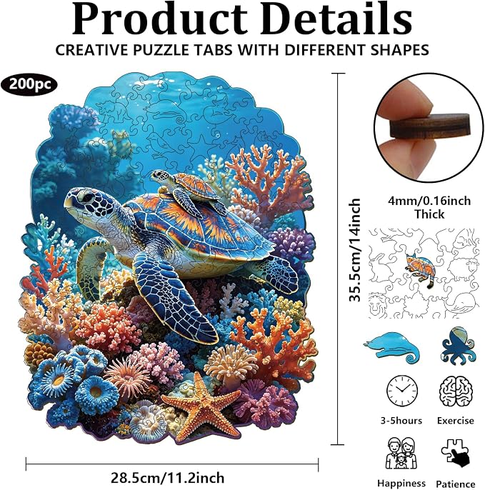 200pcs Wooden Puzzles for Adults Unique Animal Shaped Pieces Marine Life - Image 2