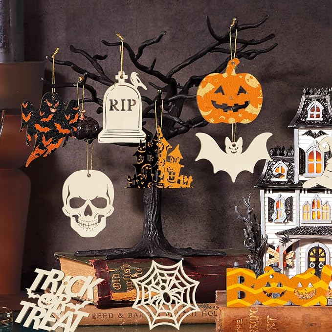 36PCS Wooden Halloween Ornaments to Paint Fall Decorations, 12 Styles DIY Blank - Image 6